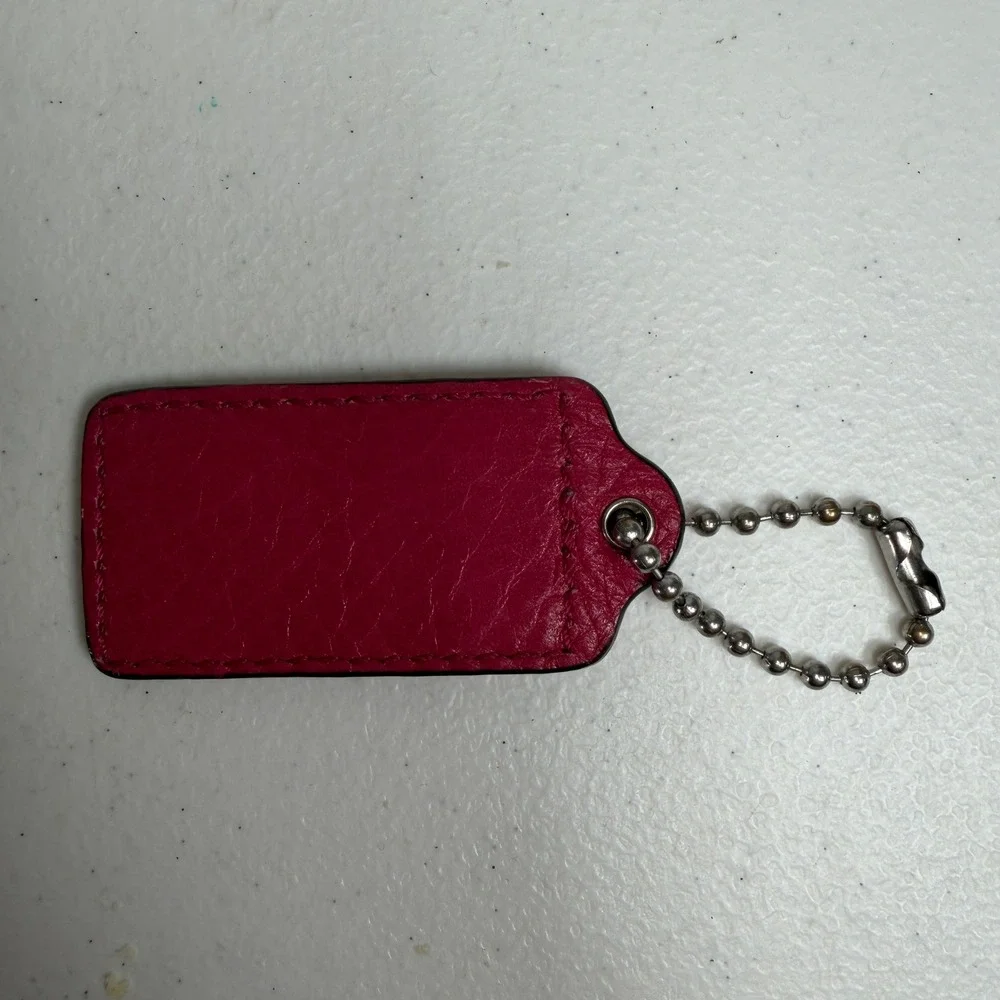 Coach 2.5 Inch Bag Hangtag Replacement Embossed Leather Ball Chain Magenta Pink